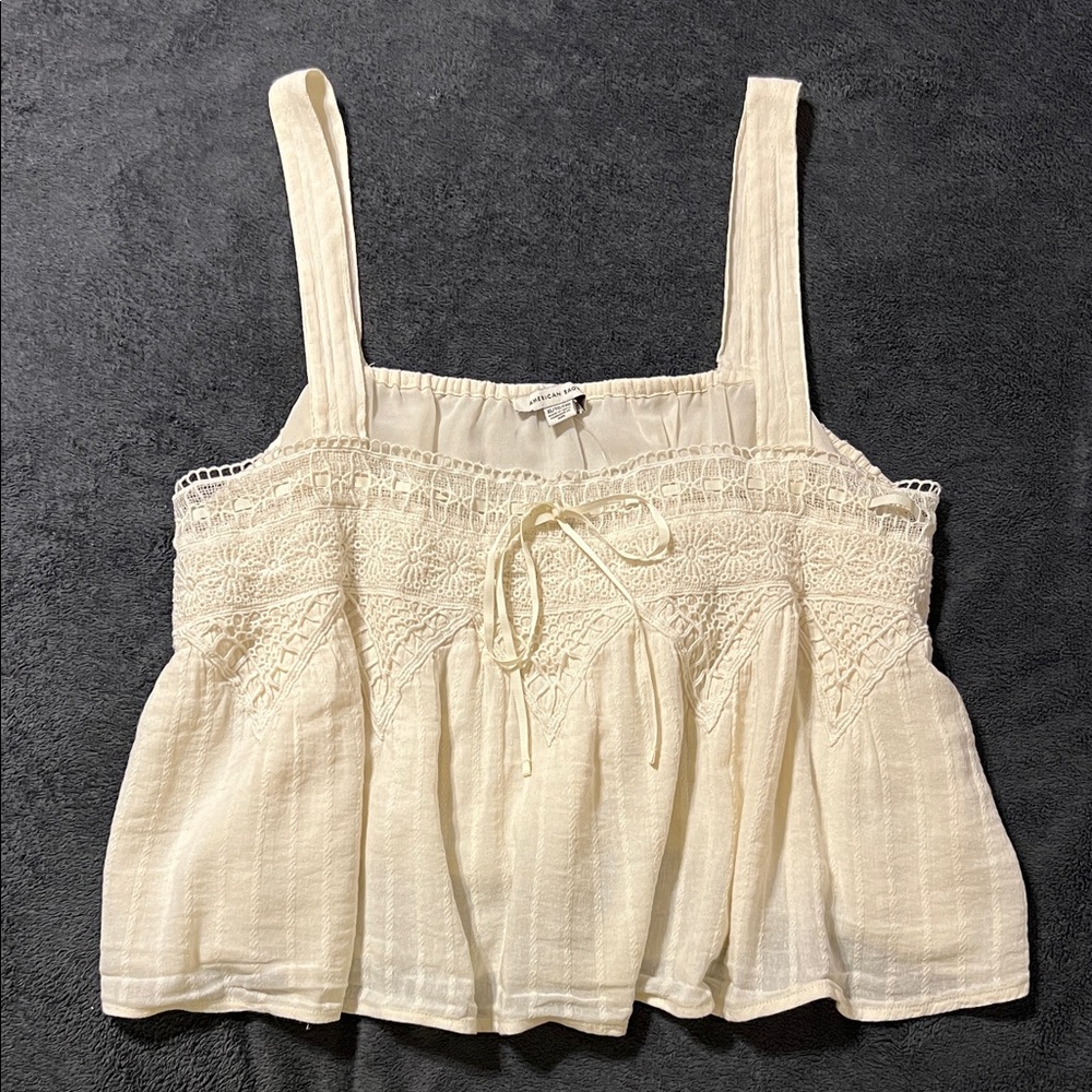 American Eagle babydoll crop top women’s XL cream lace billowy ribbon tie NWOT